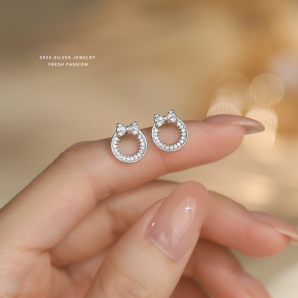 C廠 韓國韓版滿天星蝴蝶結圈S925純銀耳環 批發 折扣@洽客服 25.12.W1「E5824」