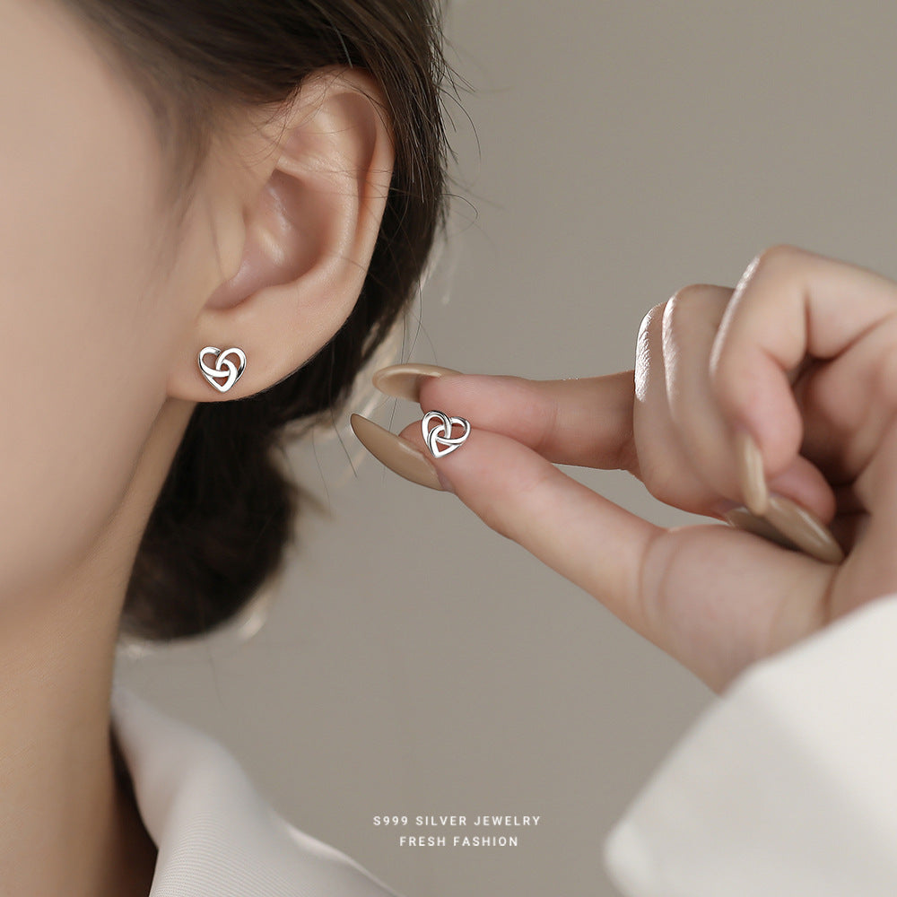 C廠 韓國韓版光面鏤空交織愛心S999純銀耳環 批發 折扣@洽客服 25.12. W2「E5874」