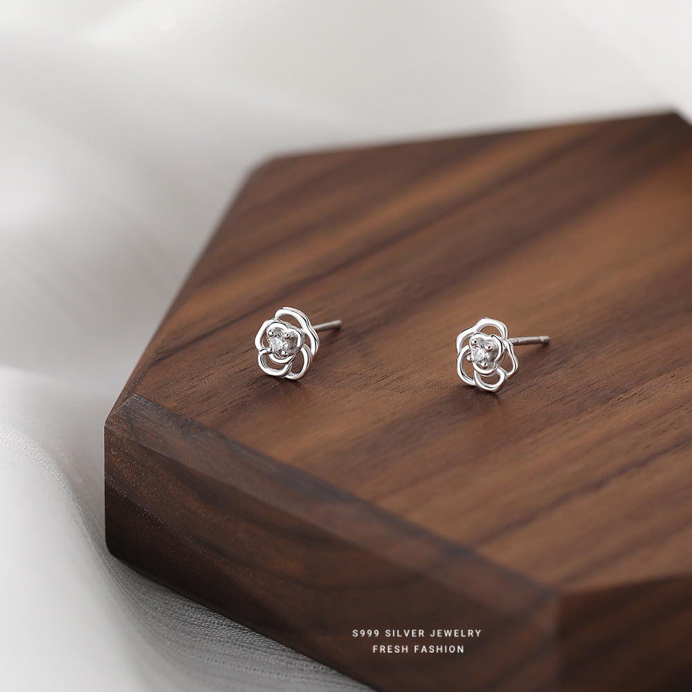 C廠 韓國韓版玫瑰花999純銀耳環批發 折扣@洽客服 26.03.W2「E2830」