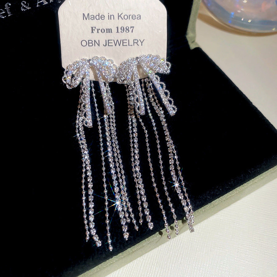 A2廠 日韓款韓國鋯石蝴蝶結流蘇銀針耳環 批發 折扣@洽客服 25.11.W4「HE28990」