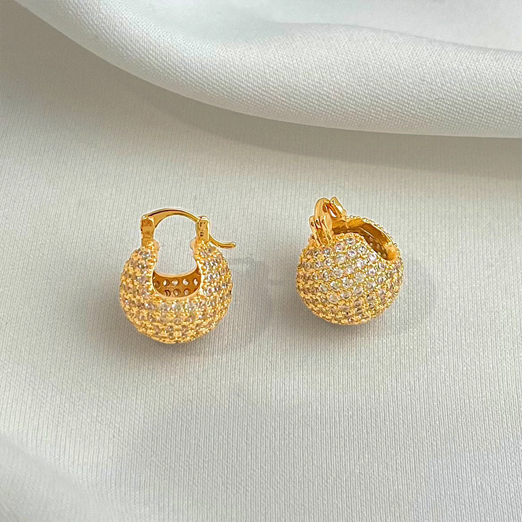 A廠 銅鍍18K金｜韓系款 圓球滿鑽鋯石銀針耳環 批發 折扣@洽客服 26.02.W1「7059」