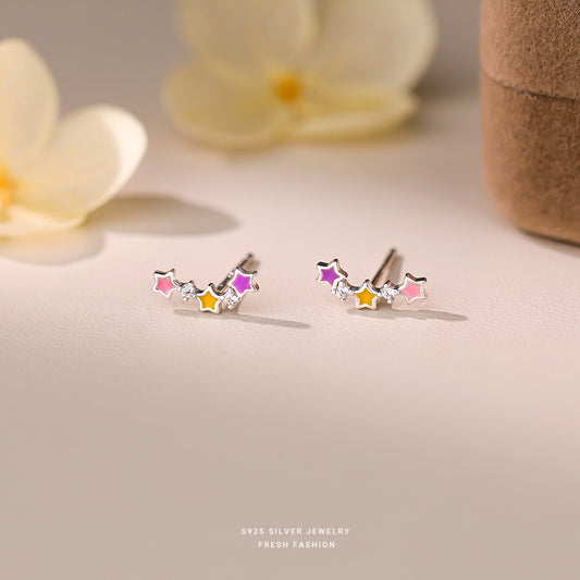 C廠 韓國韓版三色星鑲鑽S925純銀耳環批發 折扣@洽客服 26.04.W1「E6317」