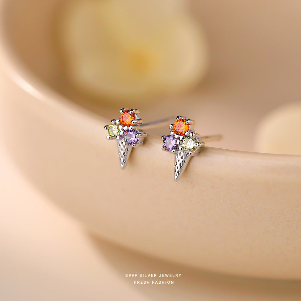 C廠 韓國韓版冰淇淋三色鋯石 S999純銀耳環 批發 折扣@洽客服 26.04.W4「E6292」