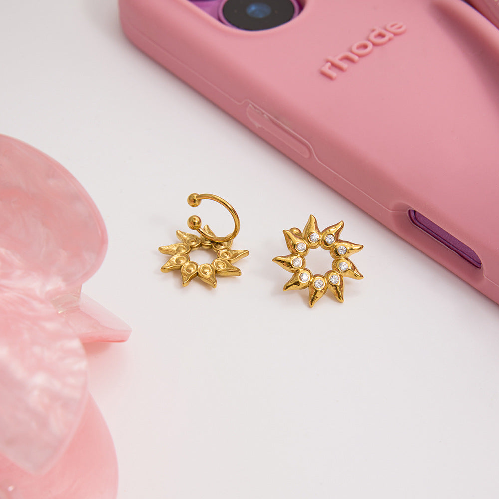 B廠 歐美款 水鑽太陽耳夾 鈦鋼鍍18K金耳環 批發 折扣@洽客服 25.10.W5「JDE0306052」