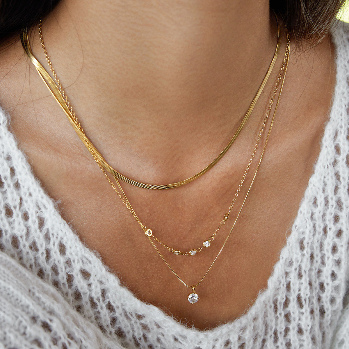 B廠 歐美款 VIOLET 鈦鋼鍍18K金 3層項鍊 批發 折扣@洽客服 25.11.W2 「JDN0308010」