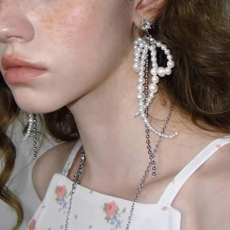 A2廠 韓國韓版蝴蝶結流蘇珍珠銀針耳環 批發 折扣@洽客服 25.11.W2「HE29123」