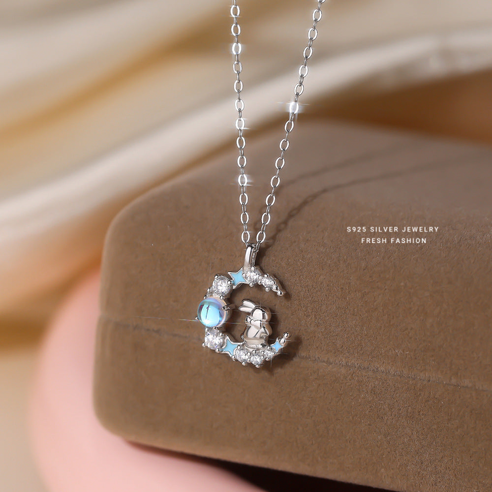 C廠 S925純銀｜ 炫彩星月兔子吊墜項鍊 批發 折扣@洽客服 26.01.W2「YA0554」