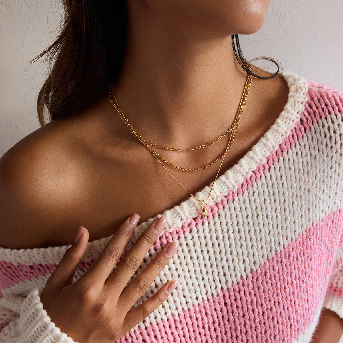 B廠 歐美款 SCARLETT 鈦鋼鍍18K金 3層項鍊 批發 折扣@洽客服 25.11.W2「JDN0307044」