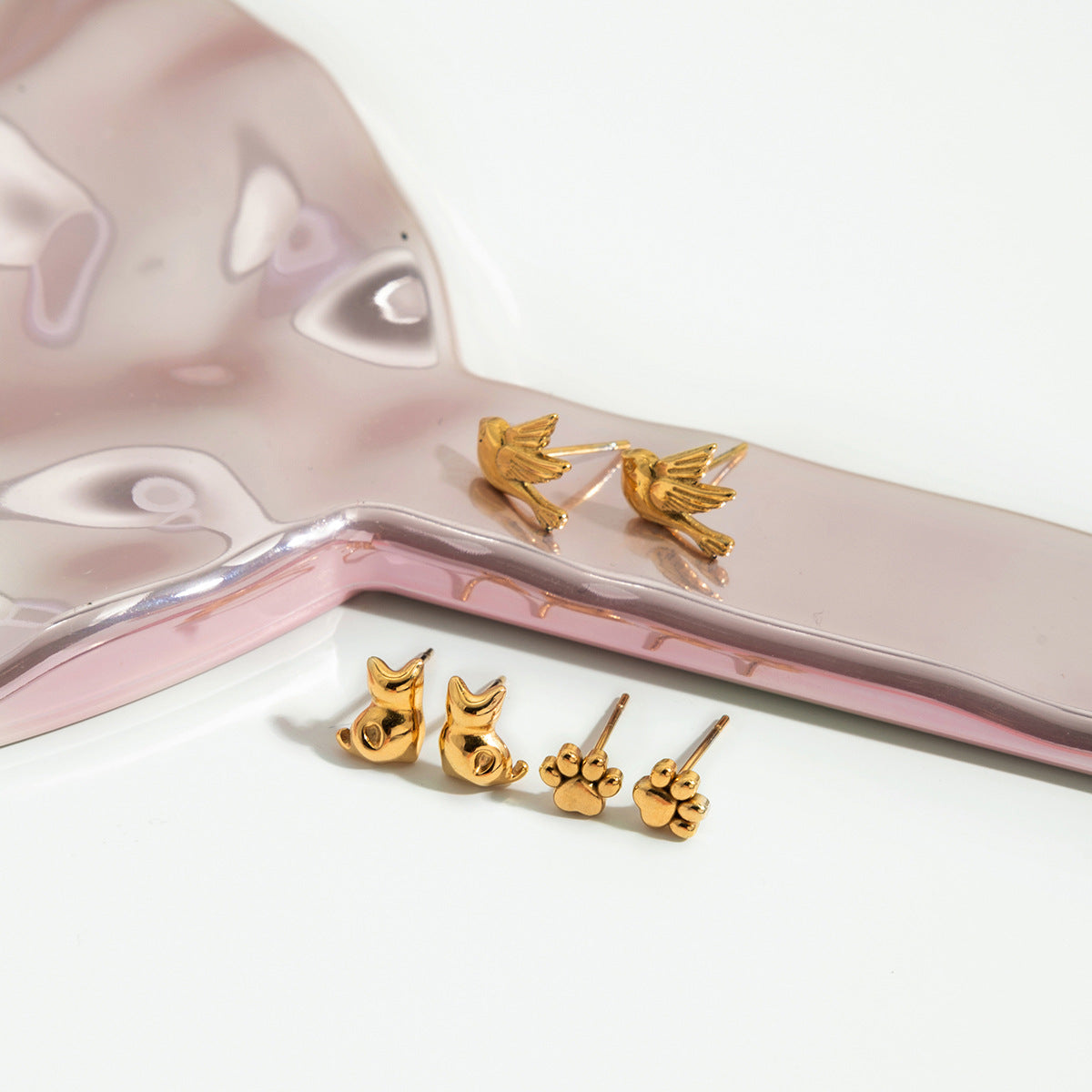 B廠 歐美款 貓爪小鳥鈦鋼鍍18K金耳環-3對1組 批發 折扣@洽客服 25.12.W1 「JDE0209014」