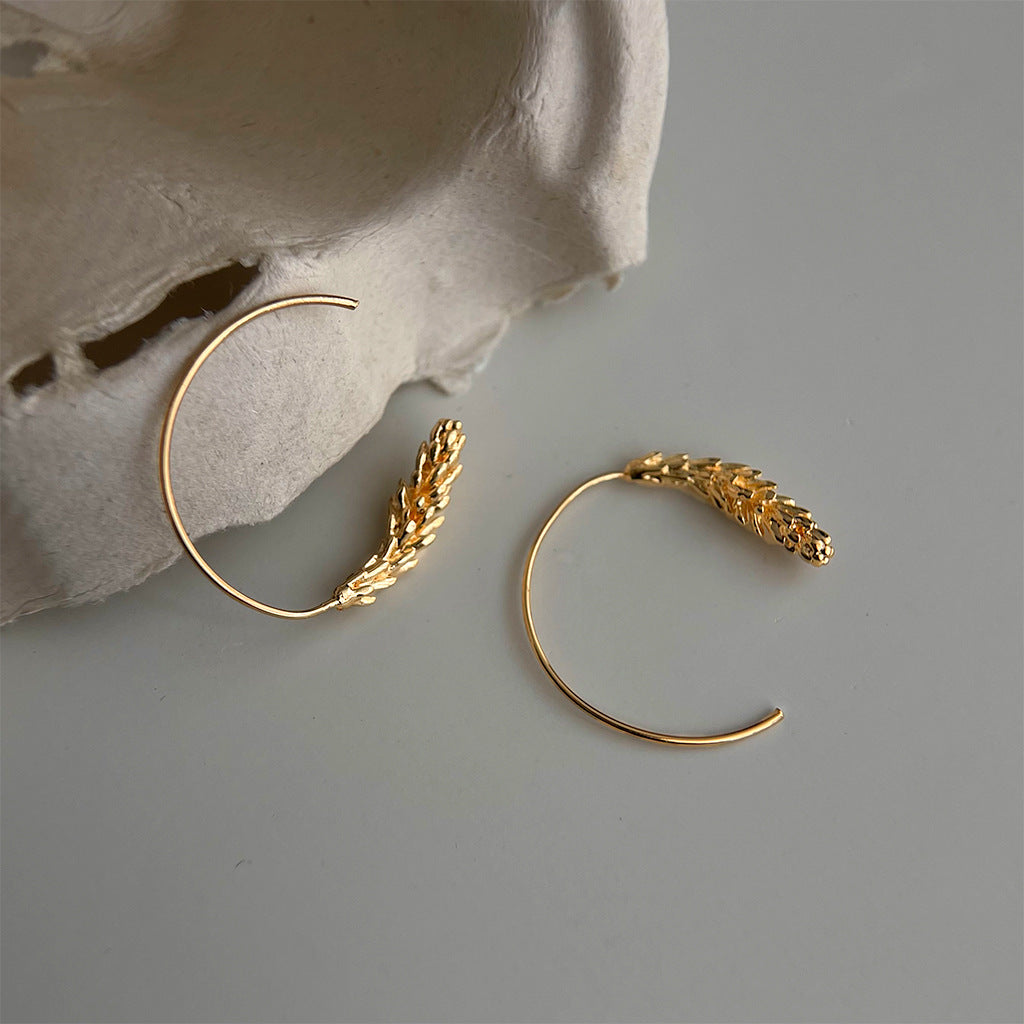 A廠 日韓款 麥穗大耳圈銅鍍14k銀針耳環 批發 折扣@洽客服 25.11.W2「4385」