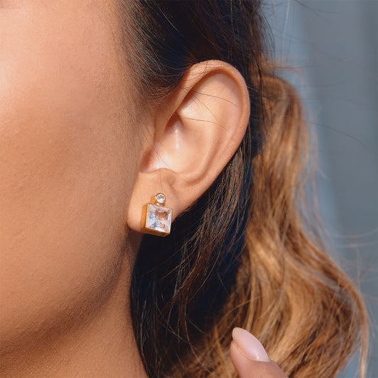 B廠 歐美款白色方形鋯石鈦鋼鍍18K金耳環批發 折扣@洽客服 26.03.W2「JDE0212201」