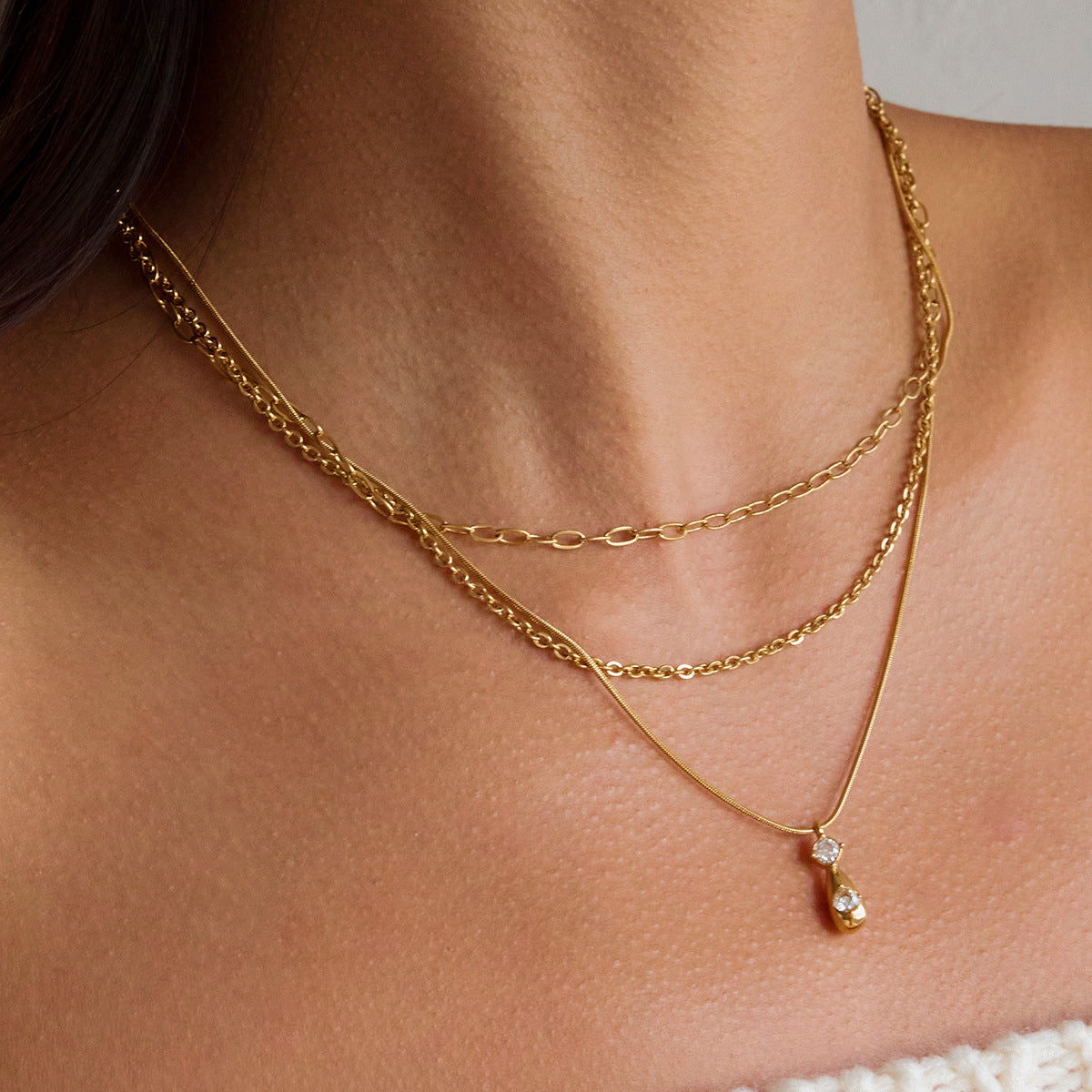 B廠 歐美款 SCARLETT 鈦鋼鍍18K金 3層項鍊 批發 折扣@洽客服 25.11.W2「JDN0307044」