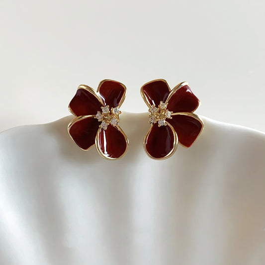 A2廠 韓國韓版滴油花朵電鍍18K真金銀針耳環 批發 折扣@洽客服 25.12.W1「WE5277」