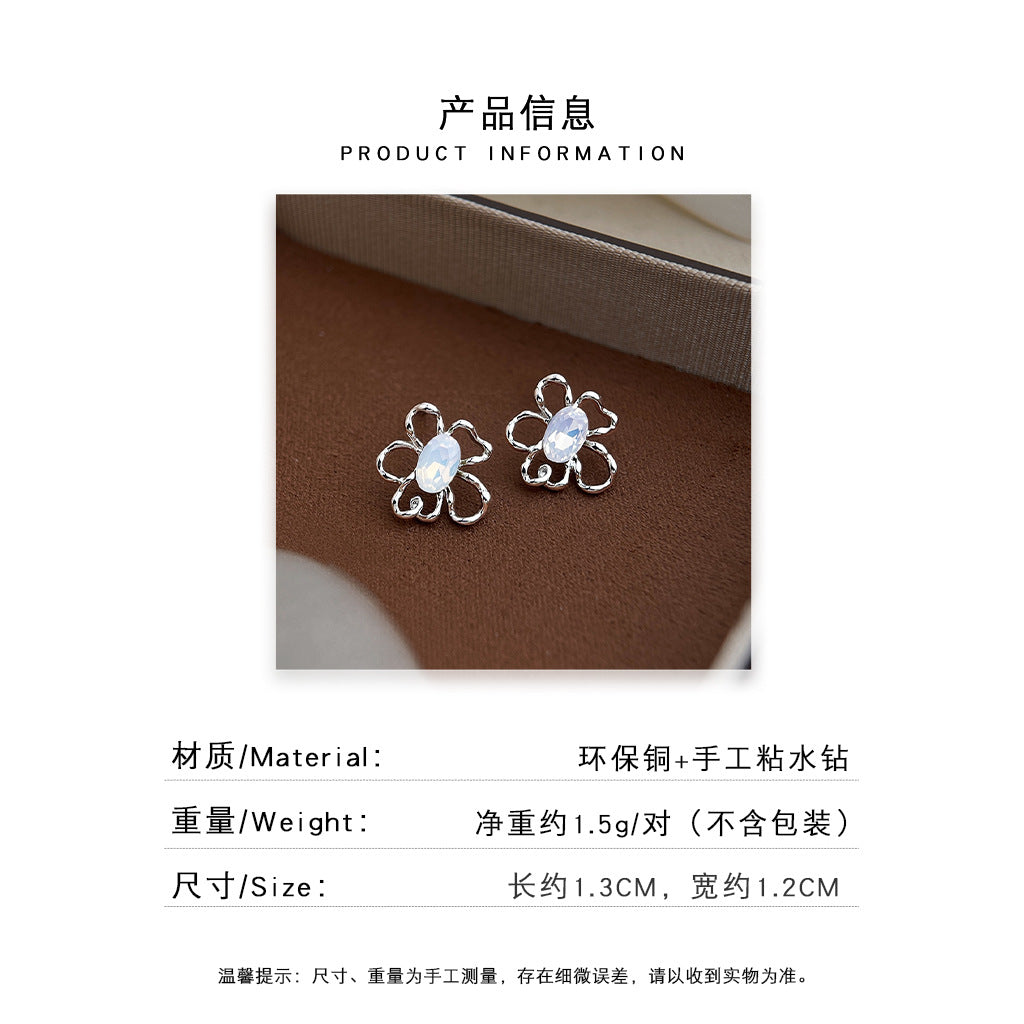 A廠 日韓款 鏤空鑲鑽花朵銀針耳環批發 折扣@洽客服 26.06.W1「3160」
