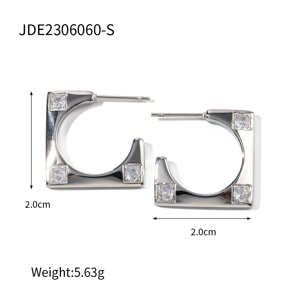 D廠【JDE2306060】輕奢高級感18K鍍金不銹鋼方形鋯石鑲嵌耳環 23.08.W1