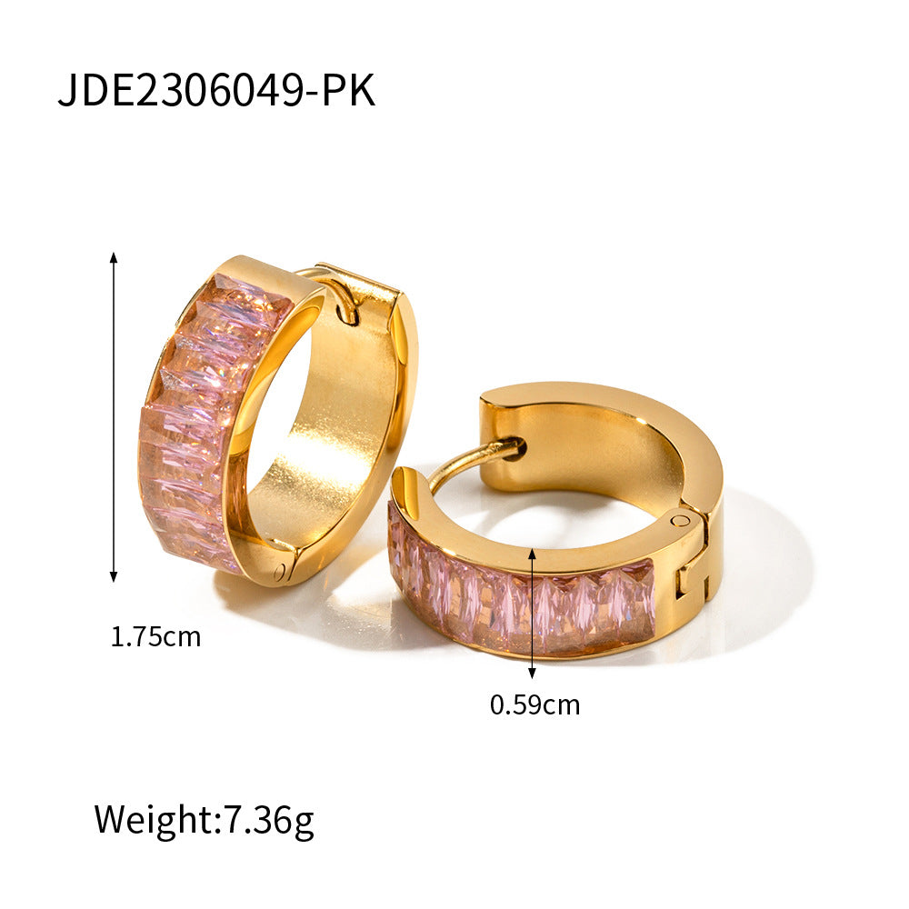 D廠【JDE2306049】百搭16K金不銹鋼鑲鋯石開合式耳環 23.07.W3