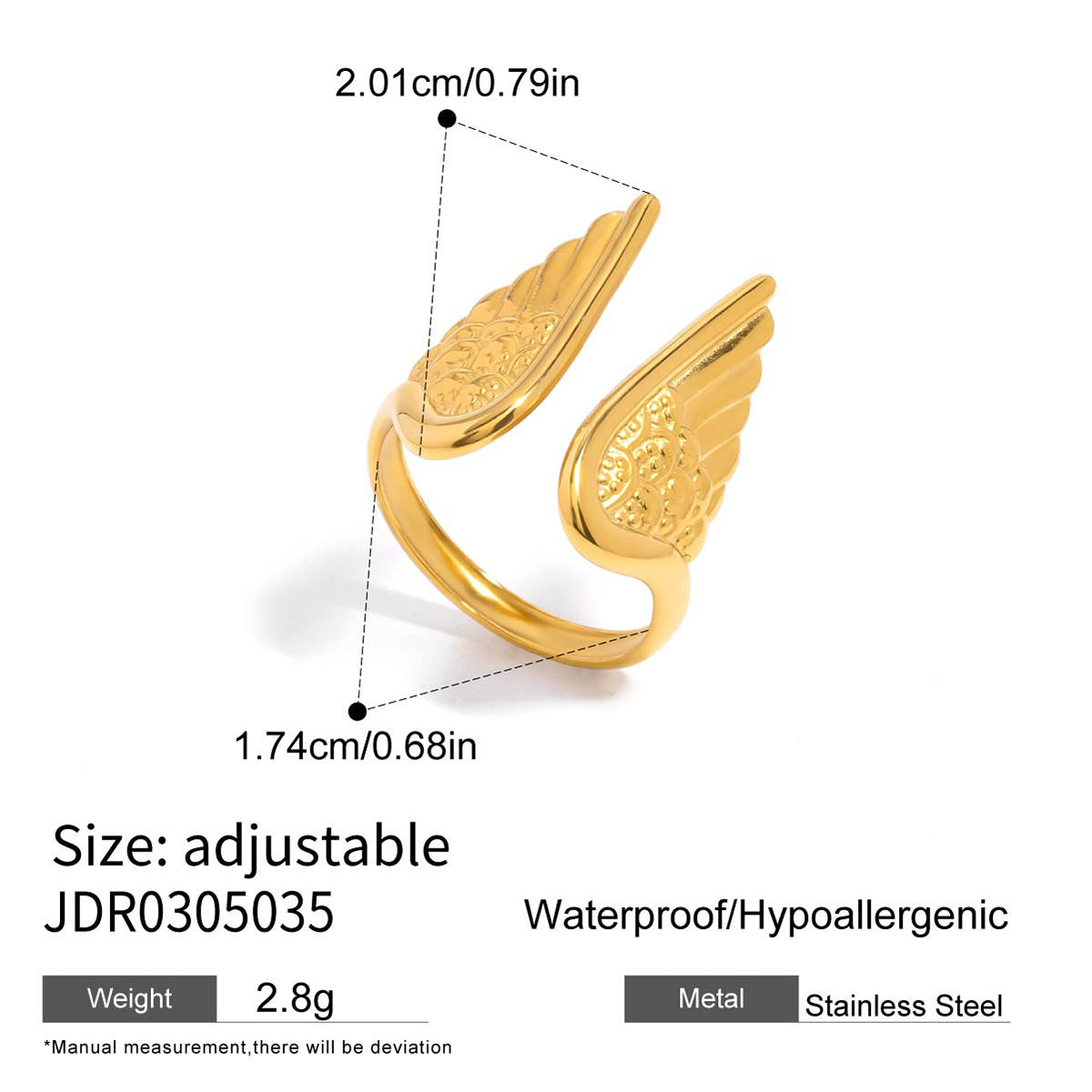 B廠 歐美款 天使翅膀開口鈦鋼鍍18K金戒指 批發 折扣@洽客服 25.12.W1「JDR0305035」