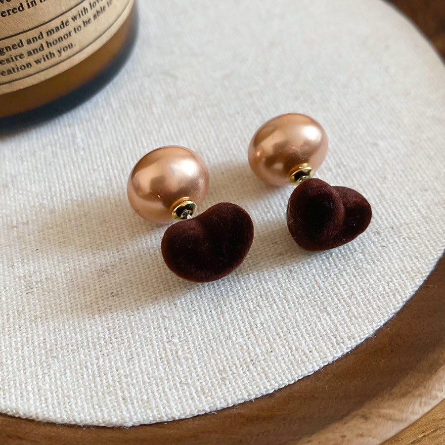 A2廠 韓國韓版植絨愛心珍珠前後搭配銀針耳環 批發 折扣@洽客服 25.12.W3「HE29439」