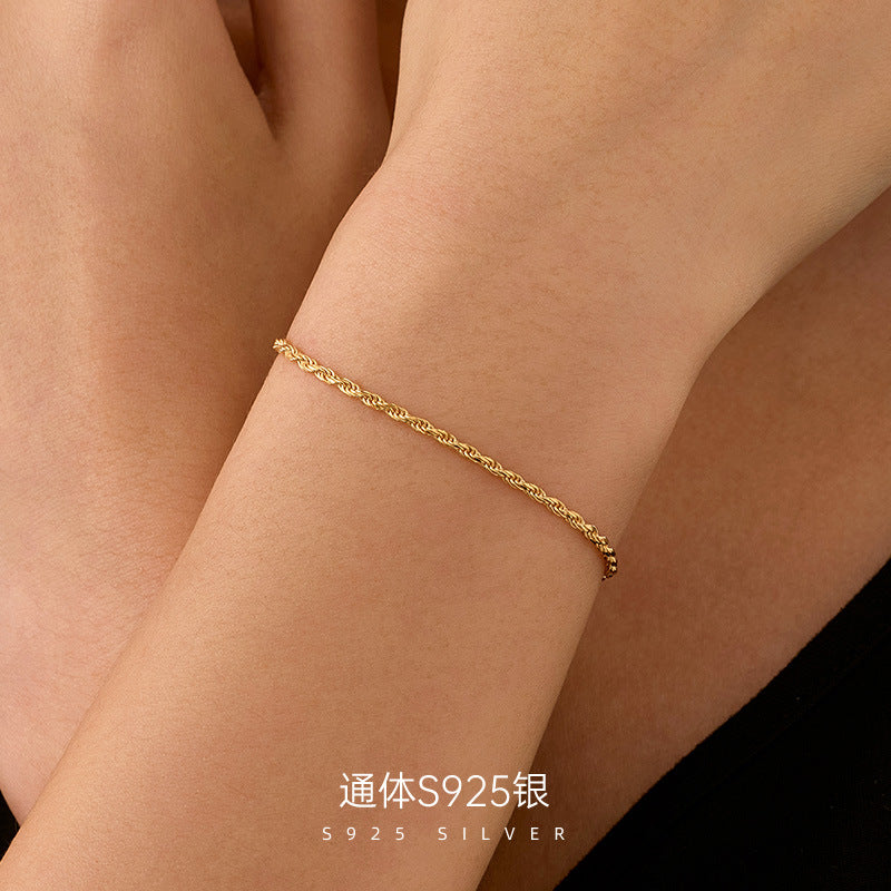C廠 韓系金色麻花S925純銀手鍊批發 折扣@洽客服 26.07.W3「BRS3797」