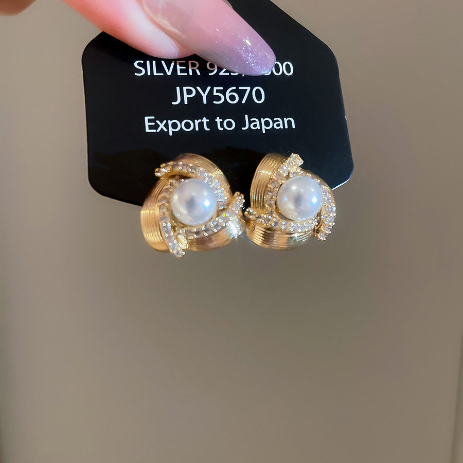 A2廠 韓國韓版鋯石珍珠三角形旋渦銀針耳環 批發 折扣@洽客服 25.11.W1「WE4960」