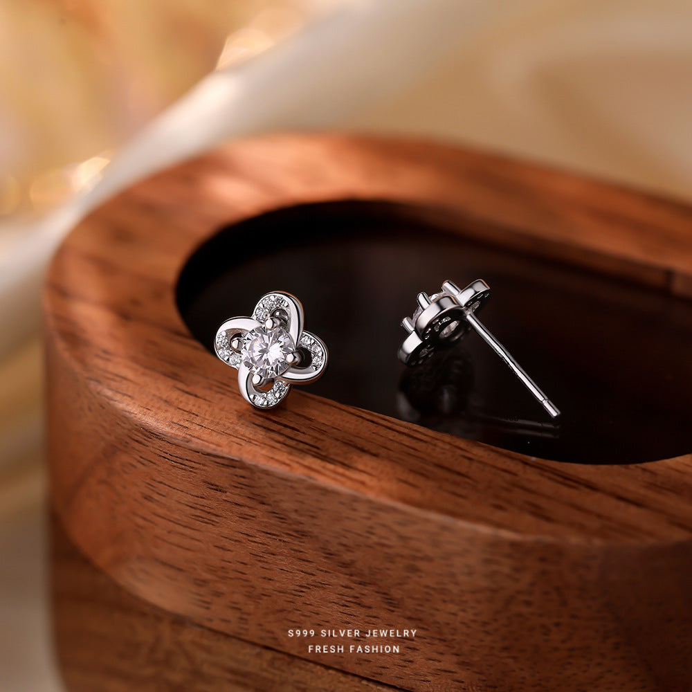 C廠 韓國韓版鋯石鏤空四葉草S999純銀耳環 批發 折扣@洽客服 25.12.W3「E5882」