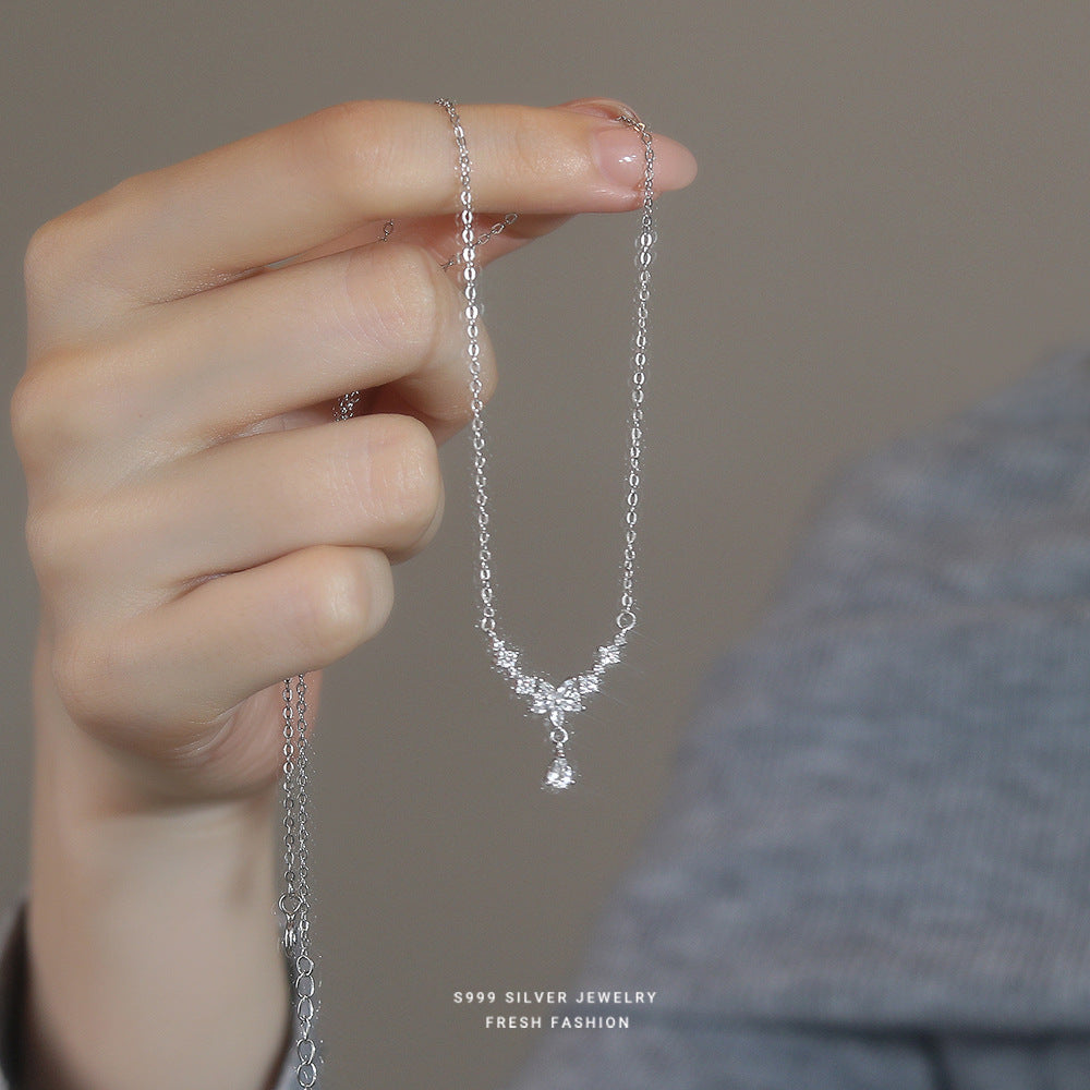 C廠 韓國韓版流蘇托帕石水滴花S999純銀項鍊 批發 折扣@洽客服 25.10.W5「A4470」