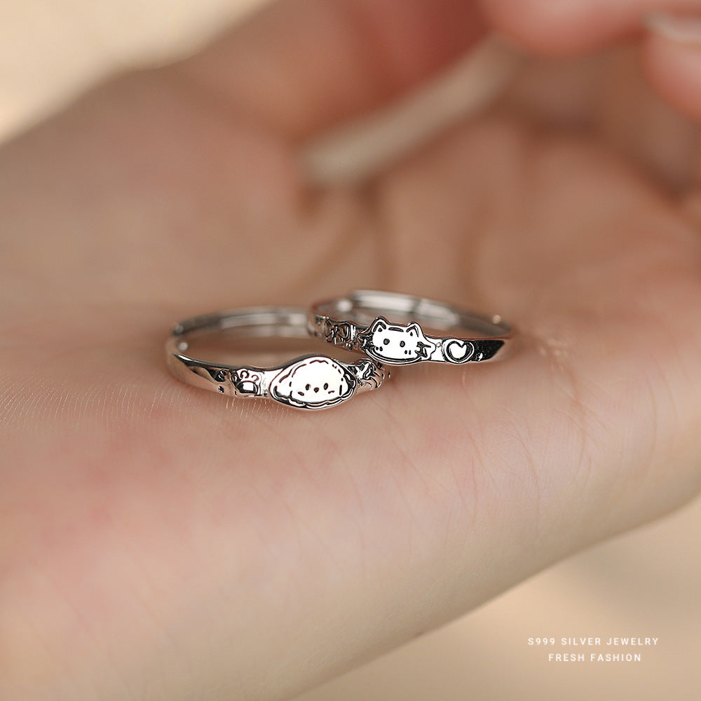 C廠 S999純銀｜韓國韓版可愛萌趣貓狗情侶戒指 26.02.W1「K2477 K2478」