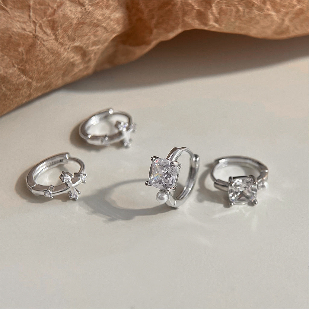 A廠 日韓款方糖鋯石/十字架銀針耳環批發 折扣@洽客服 26.04.W3「5045-5046」