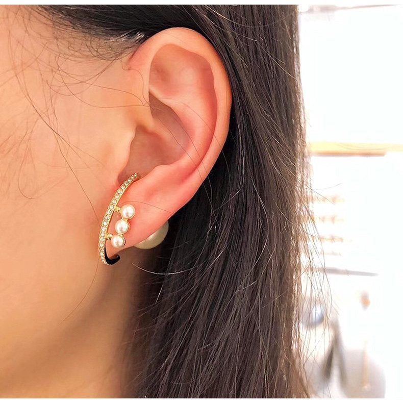 A2廠 韓國韓版鑲鑽弧形珍珠銀針耳環 批發 折扣@洽客服 26.03.W1「HE9936-1」