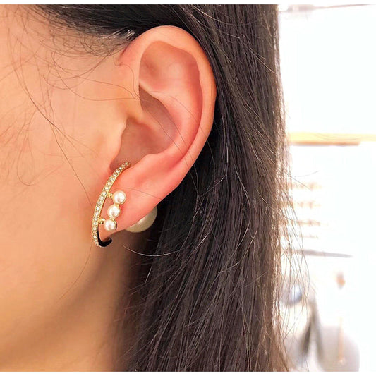 A2廠 韓國韓版鑲鑽弧形珍珠銀針耳環 批發 折扣@洽客服 26.03.W1「HE9936-1」