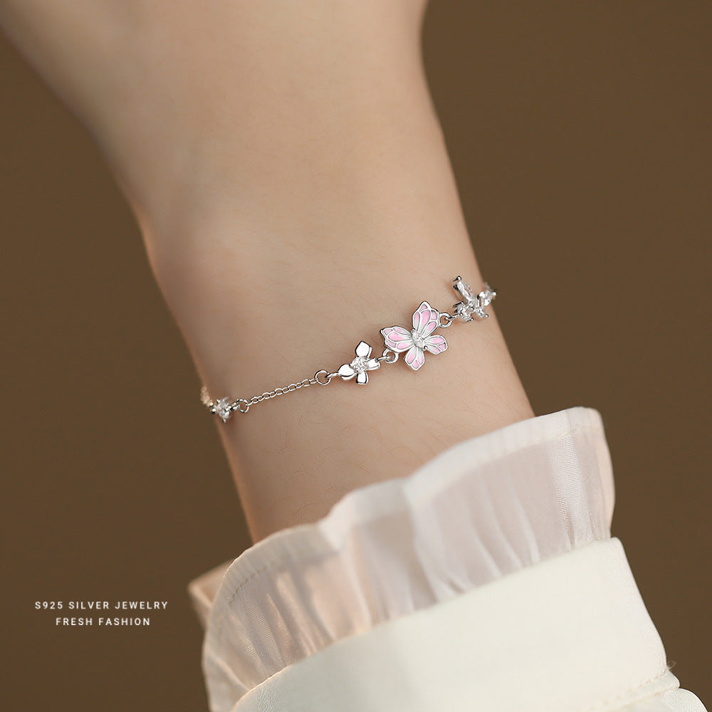 C廠 韓國韓版粉紅滴膠蝴蝶S925純銀手鍊 批發 折扣@洽客服 25.12.W2「L1237」
