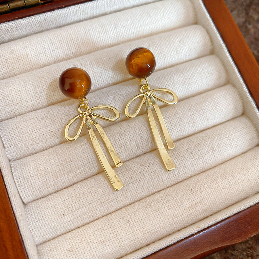 A2廠 韓國韓版虎眼石蝴蝶結吊墜耳環  批發 折扣@洽客服 26.01.W1「HE29664」