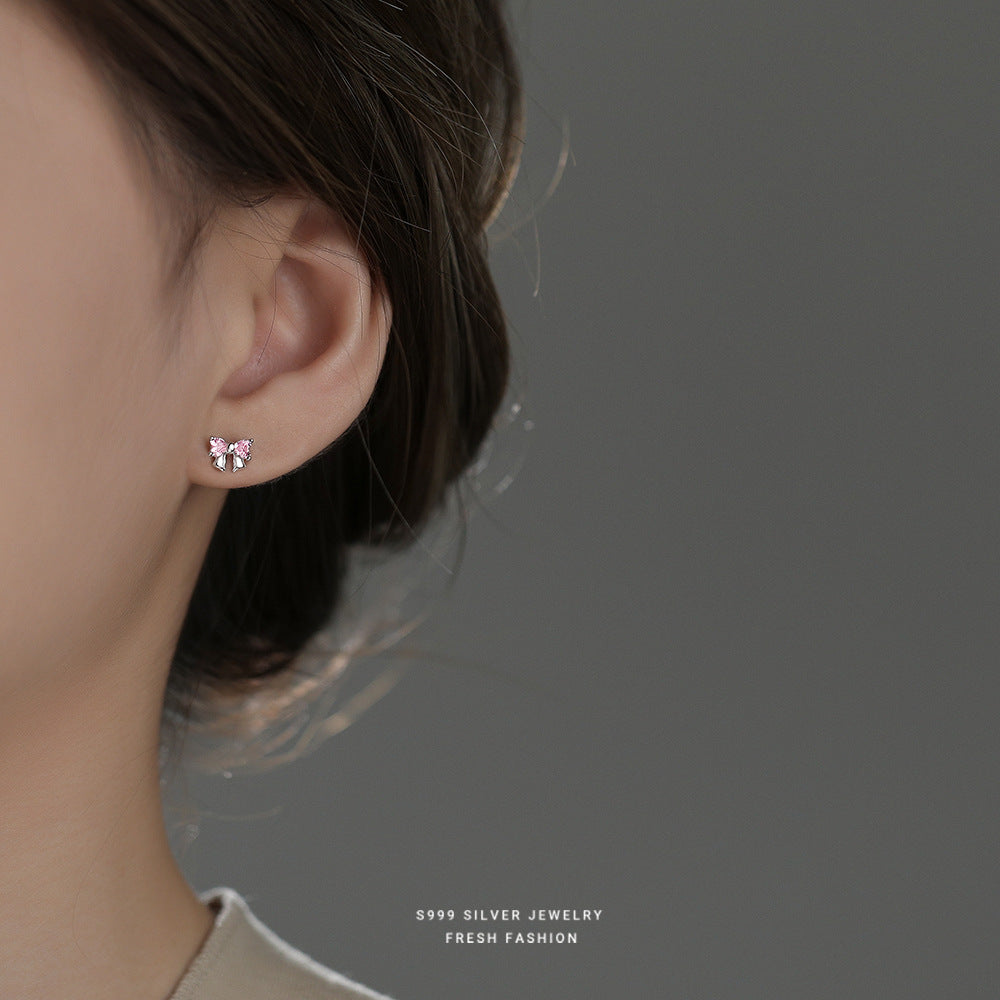 C廠 韓國韓版粉紅愛心蝴蝶結S999純銀耳環 批發 折扣@洽客服 25.11.W3「F5853」