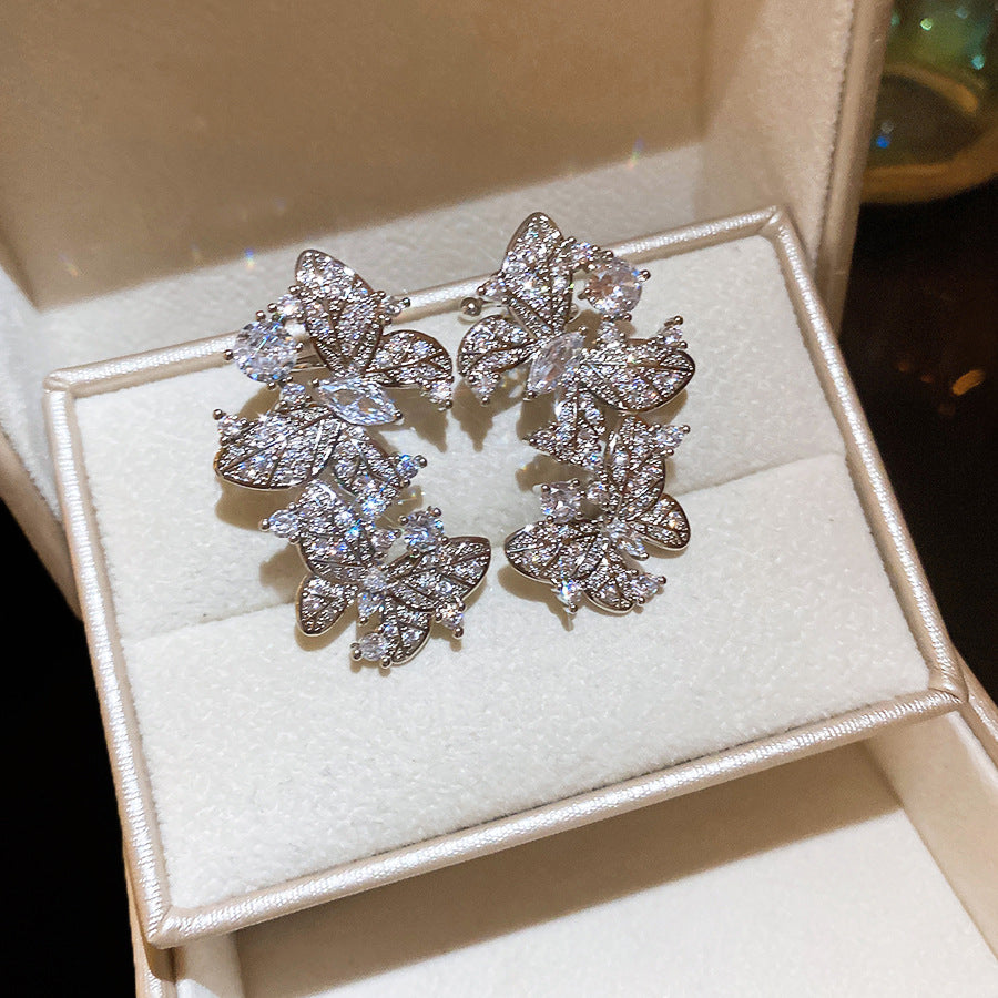 A2廠 韓國韓版鋯石蝴蝶電鍍18k真金耳夾/銀針耳環批發 折扣@洽客服 26.05.W1「HE32736」