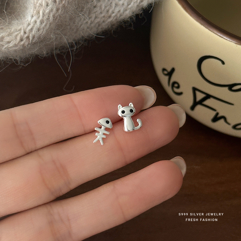 C廠 韓國韓版個性貓與魚S999純銀耳環 批發 折扣@洽客服 26.01.W1「E6046」