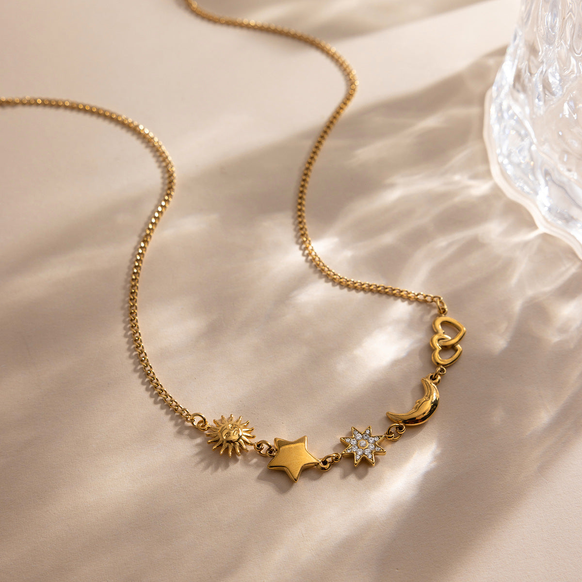 B廠 歐美款 星星月亮鋯石鈦鋼鍍18K金項鍊 批發 折扣@洽客服 26.02.W3「JDN0211218」