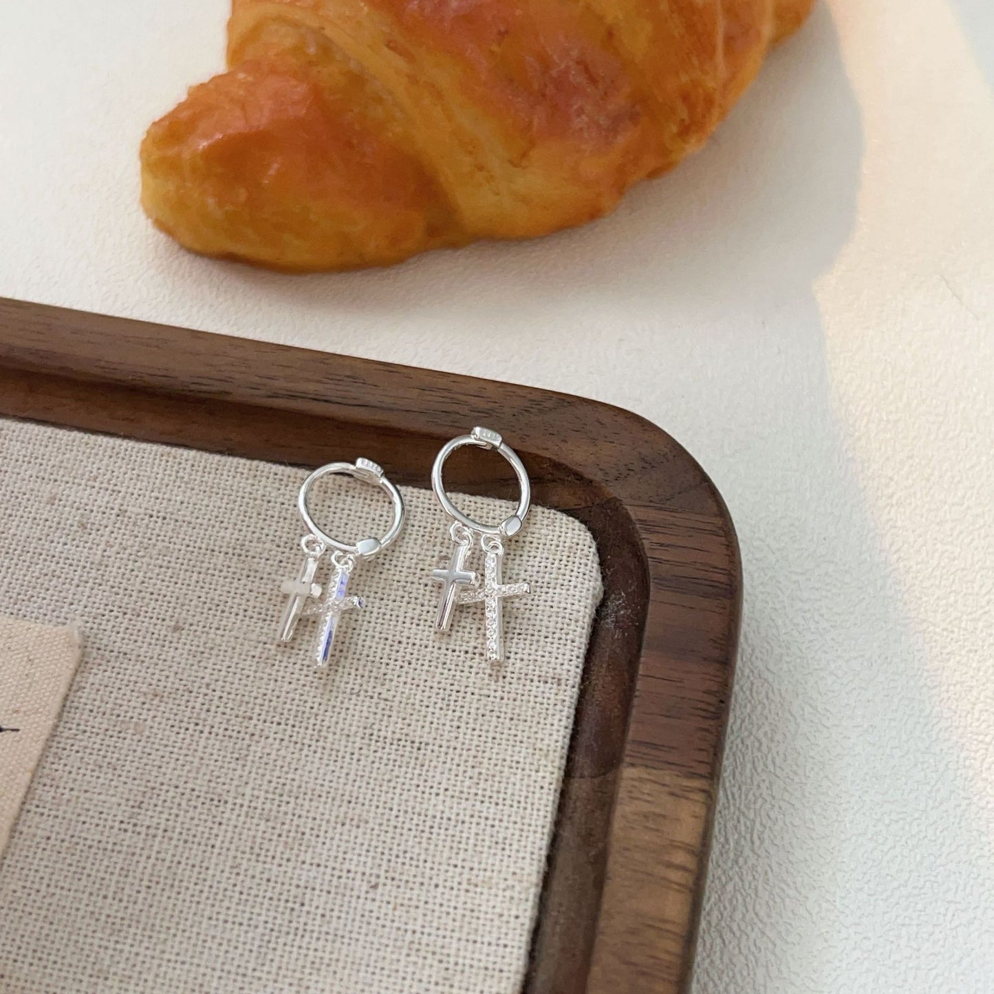 C3廠 韓國韓版S925純銀｜雙層十字架耳環 批發 折扣@洽客服 26.02.W3「ES197」