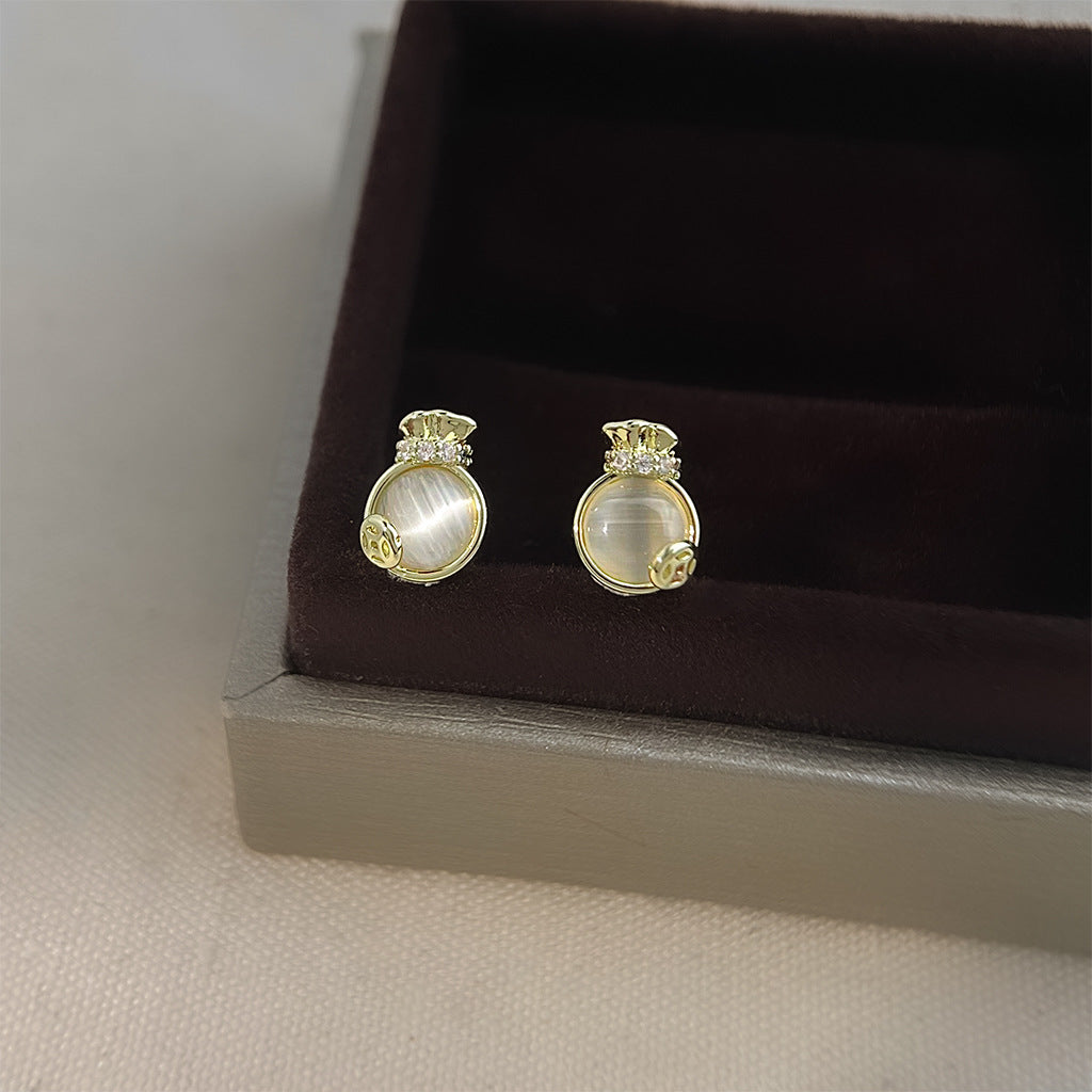 A廠 日韓款玻璃貓眼石錢袋銀針耳環 批發 折扣@洽客服 25.11.W4「6771」