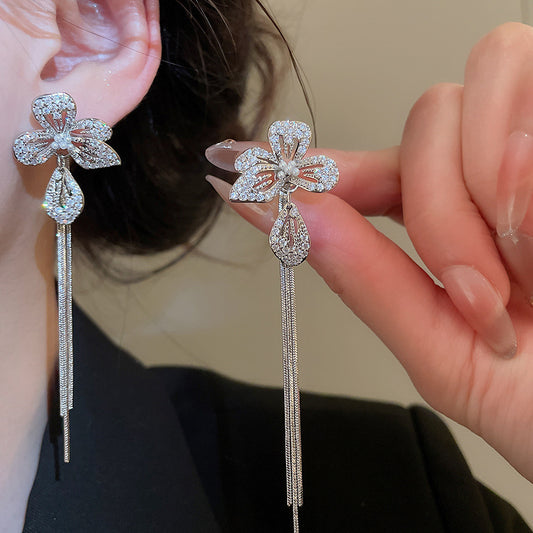 A2廠 韓國韓版輕奢花朵流蘇銀針耳環 批發 折扣@洽客服 26.03.W1「HE30744」