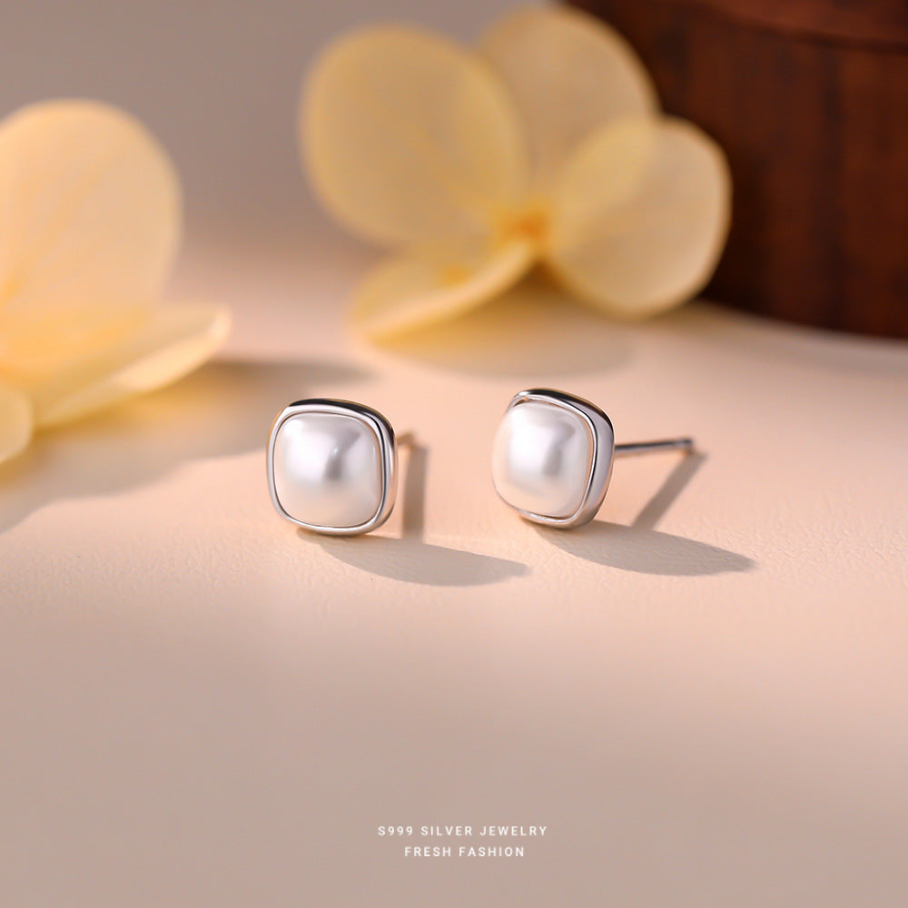 C廠 韓國韓版方包珍珠S999純銀耳環 批發 折扣@洽客服 25.12.W1「E5856」