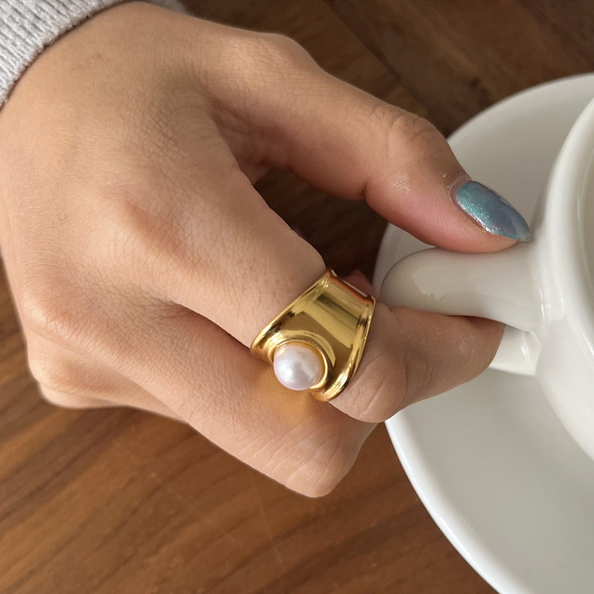 B廠 歐美款JEAN 珍珠開口鈦鋼鍍18K金戒指 批發 折扣@洽客服 25.12.W3「JDR0310004」