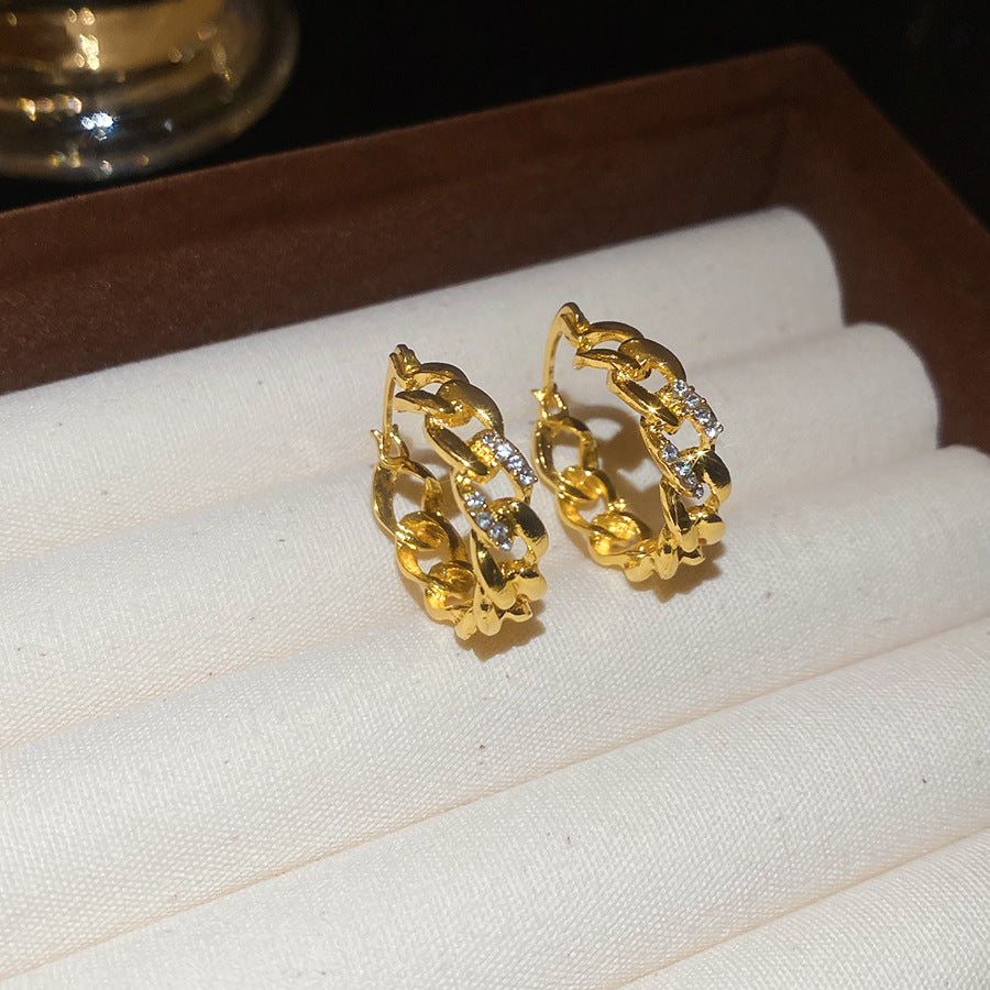 A2廠 韓國韓版復古鑲鑽鏤空鏈條銀針耳環 批發 折扣@洽客服 25.12.W2「HE29245」