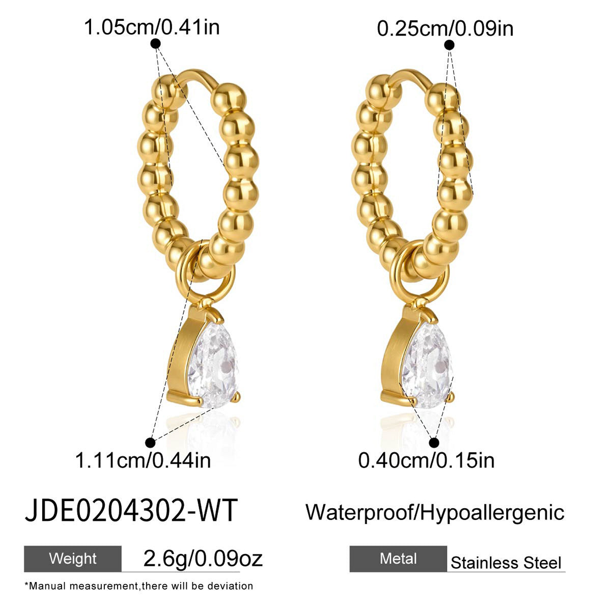 B廠 歐美款 HAZEL 鋯石鈦鋼鍍18K金耳環 26.06.W1「JDE0204302」