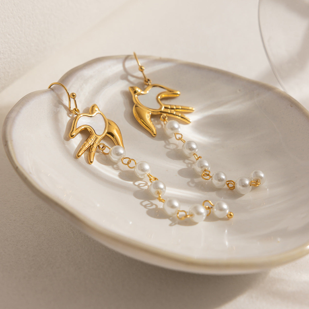 B廠 鈦鋼鍍18K金｜歐美仿珍珠和平鴿貝母耳環&項鍊 批發 折扣@洽客服 26.01.W4「JDN0211117,JDE0211107,JDE0211113」