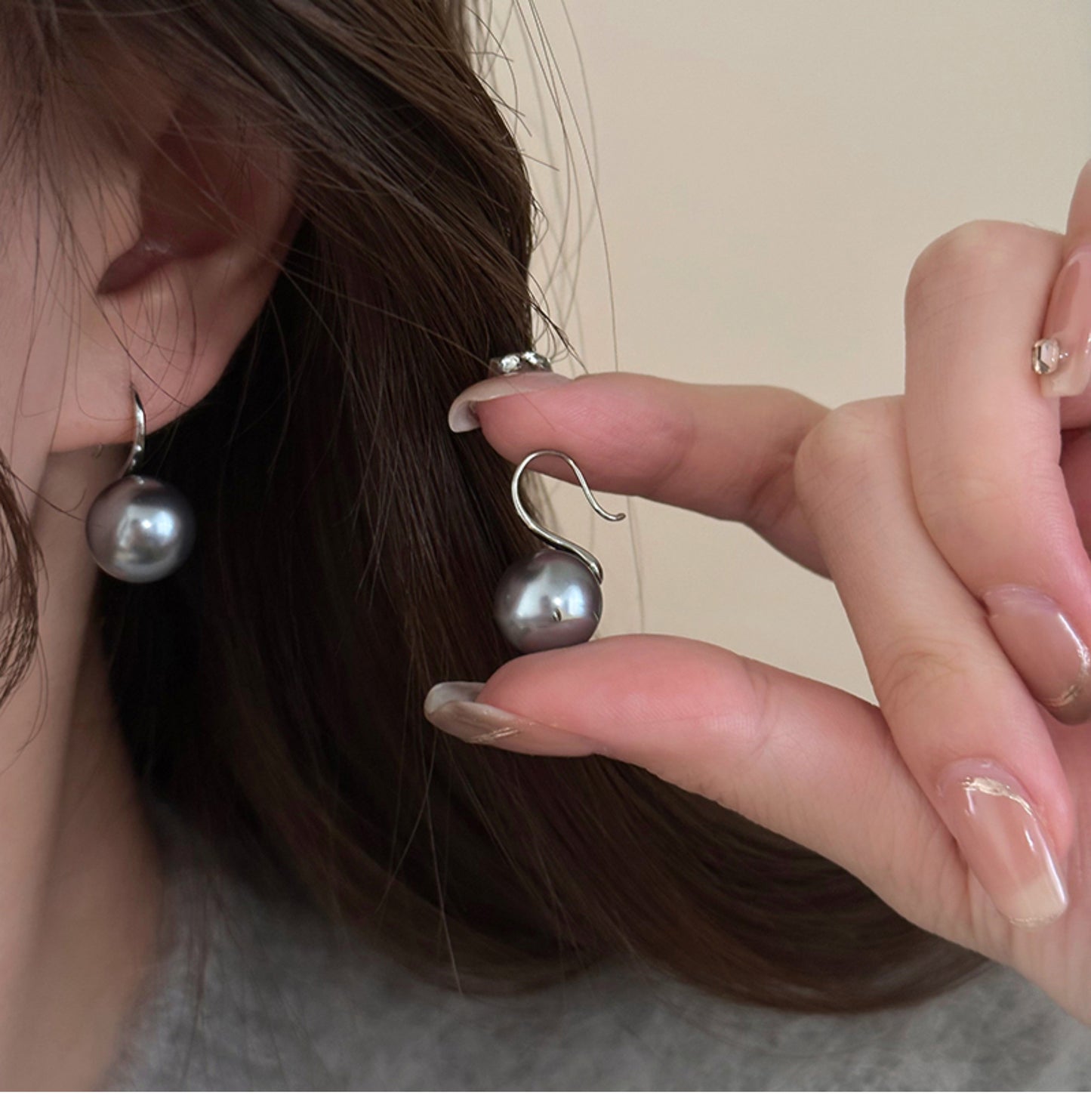 A2廠 韓國韓版灰色珍珠圓形銀針耳環 批發 折扣@洽客服 25.11.W2「HE29106--2」