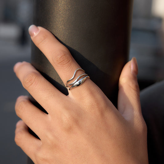 B廠 歐美款多層水波紋鋼色鈦鋼鍍18K金戒指批發 折扣@洽客服 26.03.W2「JDRW2305076-SL」