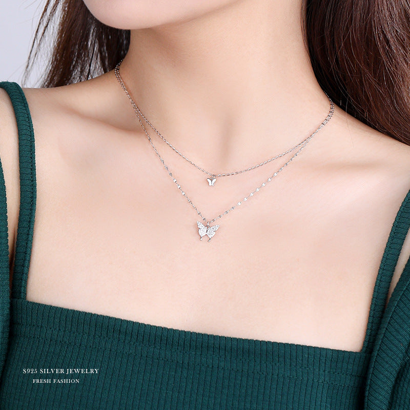 C廠 韓國韓版蝴蝶雙層 S925純銀項鍊批發 折扣@洽客服 26.03.W3「A866A」