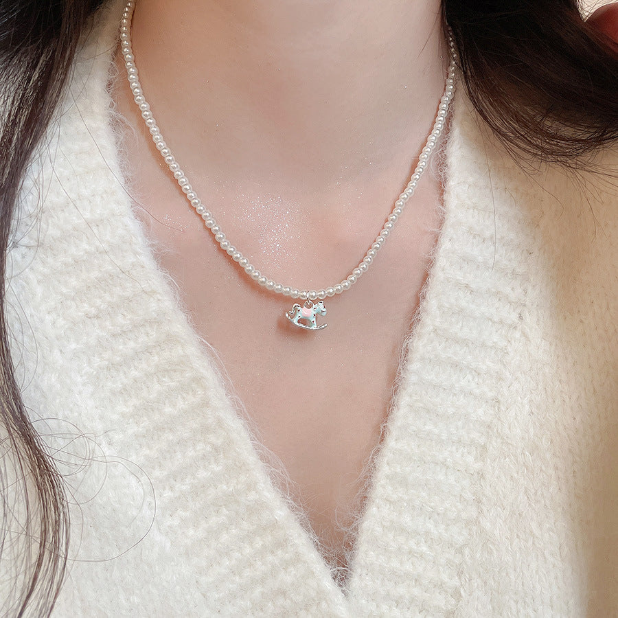 A2廠 韓國韓版滴油小馬吊墜珍珠項鍊 批發 折扣@洽客服 25.12.W3「HN10702」