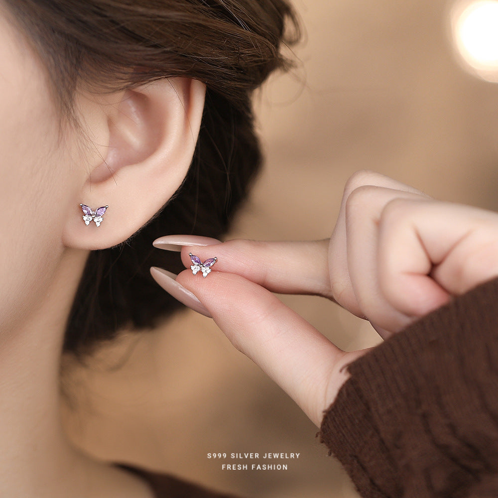 C廠 韓國韓版紫鑽蝴蝶S999足銀耳環 批發 折扣@洽客服 26.04.W4「E6241」