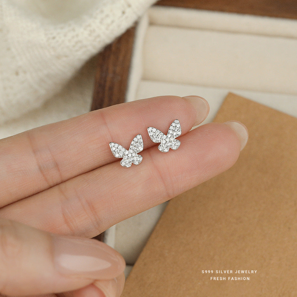 C廠 韓國韓版精緻滿鑲蝴蝶 S999純銀耳環 批發 折扣@洽客服 25.12. W2「E5873」